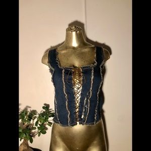 laced denim top by Aniella XS